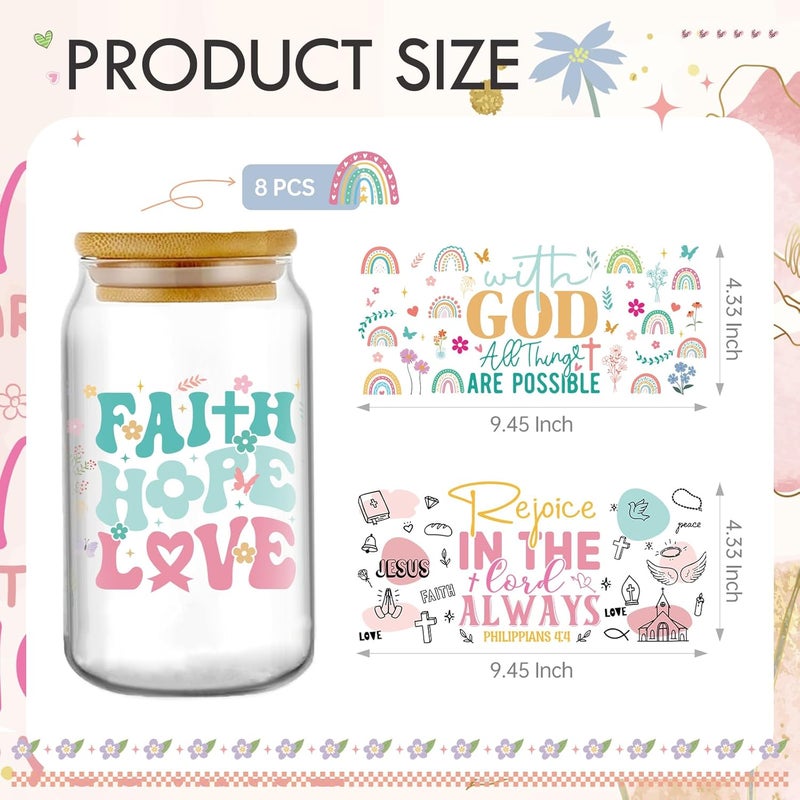AFRITEE Bible UV DTF Cup Wraps - 8 Sheets Inspirational Quotes Uvdtf Tumbler Wrap for 16 oz Glass Water Bottle, Christian Jesus Flowers Transfer Stickers DIY Coffee Mug Craft Decor Religious Gifts for Women - Image 4